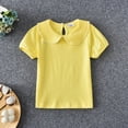 thumbnail image 2 of Girls Tshirts Lace Short Sleeve T Shirt Summer Baby Girl Clothes Solid Color cute Top Yellow 6-12 Months, 2 of 9