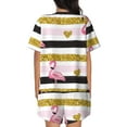 thumbnail image 6 of Fuzoiu Gold Glittering Hearts and Flamingos Print Women's Short-Sleeved Pajama Set,Lounge Sleepwear Set,Womens Pajama Sets 2 Piece,Button-Up Top and Shorts with Pockets-X-Large, 6 of 7