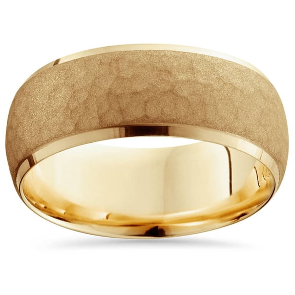 Pompeii Mens 14K Yellow Gold 7MM Hammered Bevel Comfort Wedding Ring Band (,)