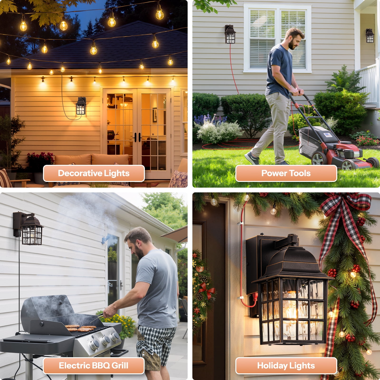 Gleamz Dusk to Dawn Outdoor Porch Light with GFCI Outlet, Farmhouse Oil Rubbed Bronze Gold Trim Outside Wall Sconce Lantern, Waterproof Exterior Garage Lighting Fixtures Wall Mount for House