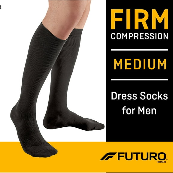 FUTURO Dress Socks, Large, Firm Compression, Black, Male