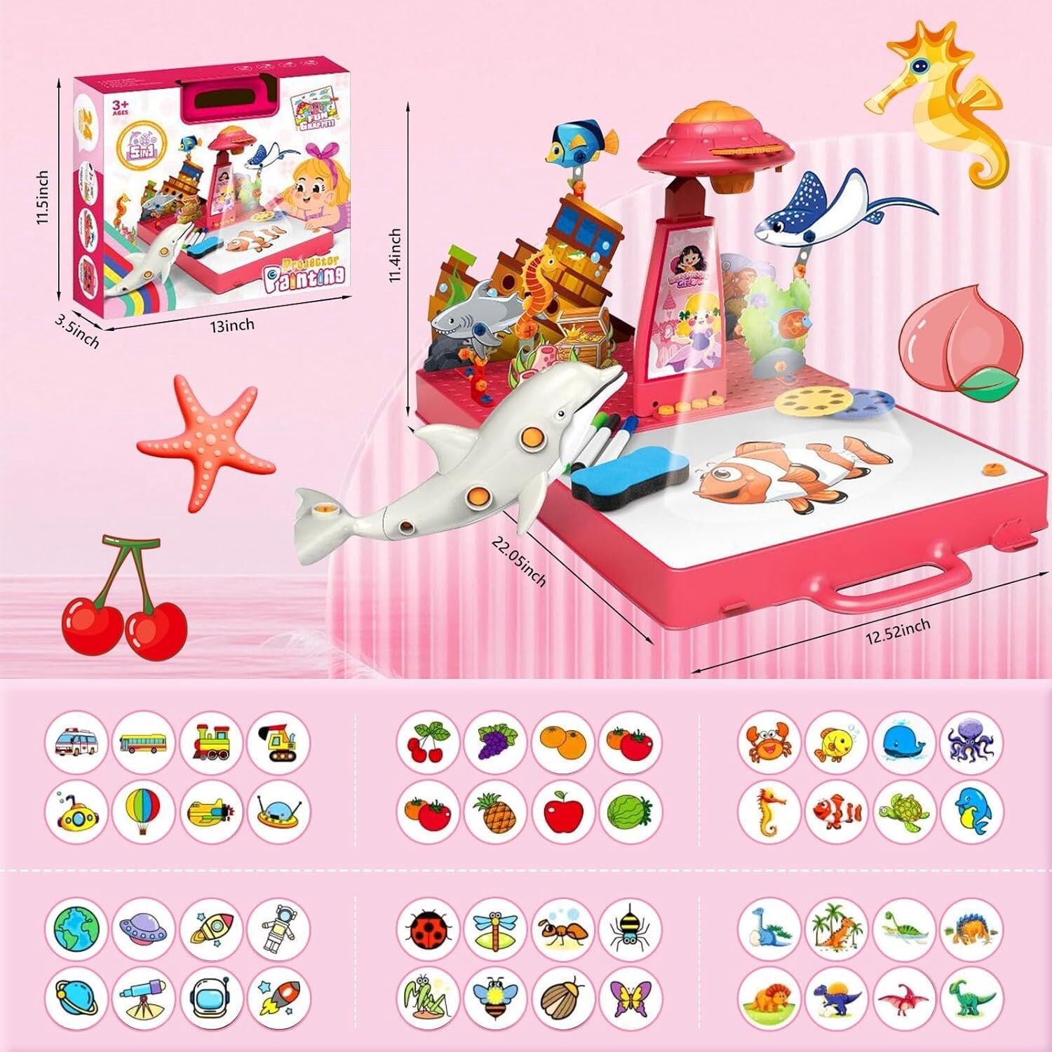 KANCOKIT Drawing Projector for Kids 3-8, Smart Tracing Projector with 48 Patterns + Graffiti Boards + Pen, Toys Set for Boys Girl, Pink