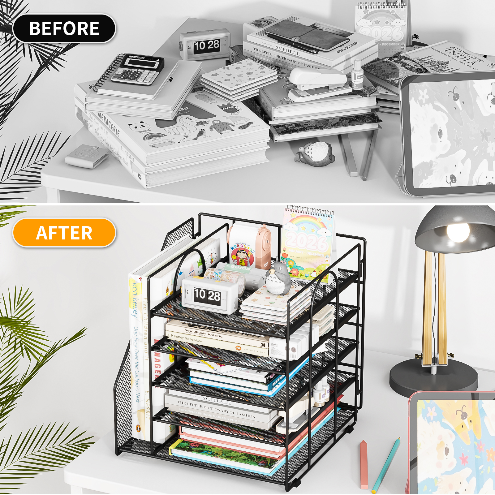 Mintazer Desk Organizer with File Holder, 5-Tier Paper Letter Tray Organizer Mesh Desktop File Organizer Magazine Holder for Home School Office Supplies, Black