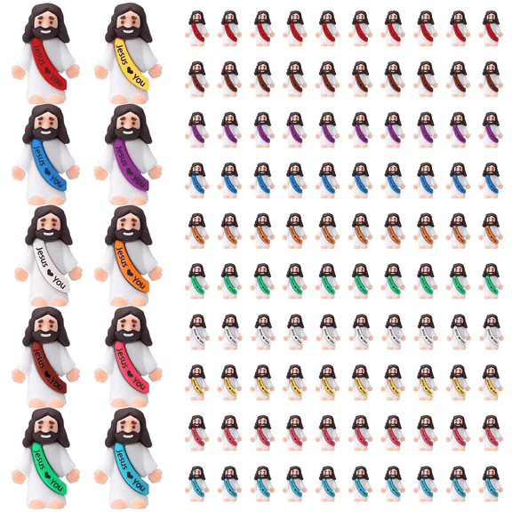 GvuoFny Brown Jesus Mini Figures, 100Pcs Little Tiny Jesus Figurines in Bulk for Baptism, Sunday & Easter Egg Stuffers