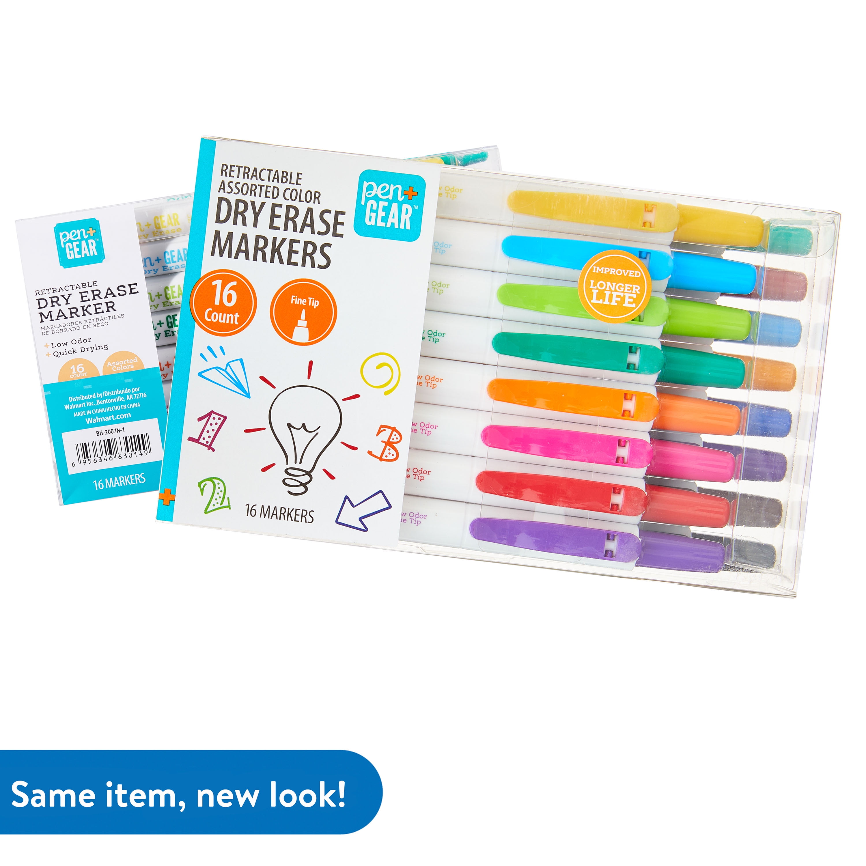 (4 pack) Pen+Gear Low-odor Retractable Dry Erase Markers, Fine Point, Muti Colors, 16 Count