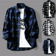 thumbnail image 2 of Men Clothing Casual Plaid Long Sleeve Shirt Retro Youth Casual All-match Top, 2 of 6