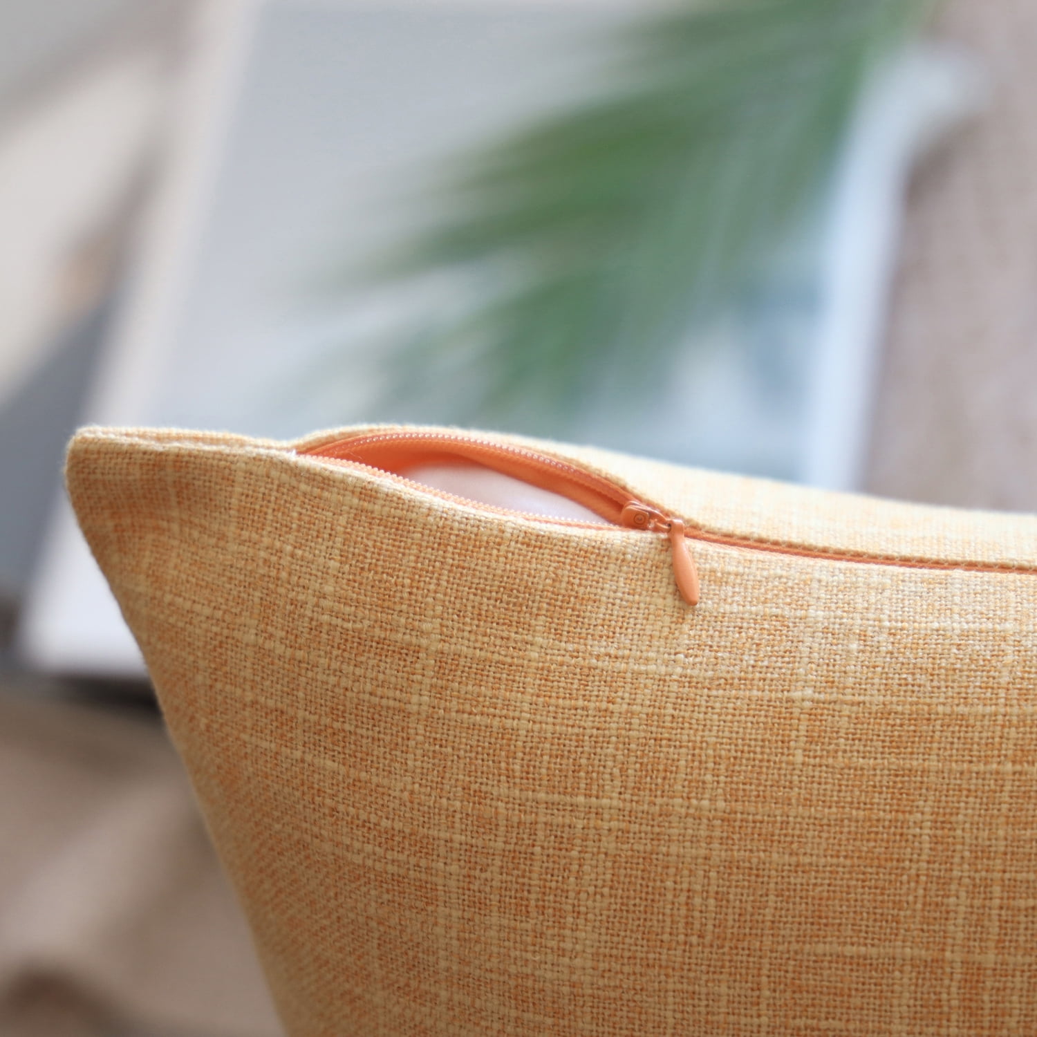 Phantoscope Textural Faux Linen Series Decorative Throw Pillow, 18" x 18", Yellow, 1 Pack