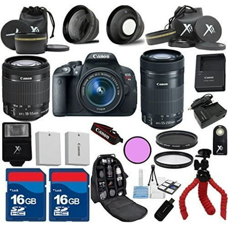 Camera Canon T5i Canon T5i Camera Body with 18-55mm IS STM + 55-250mm IS STM Zoom + 3pc Filter Kit + Wide Angle + Extra Battery + Extra Charger + 2pcs 16GB Memory Cards + 24pc Kit - International Version ()