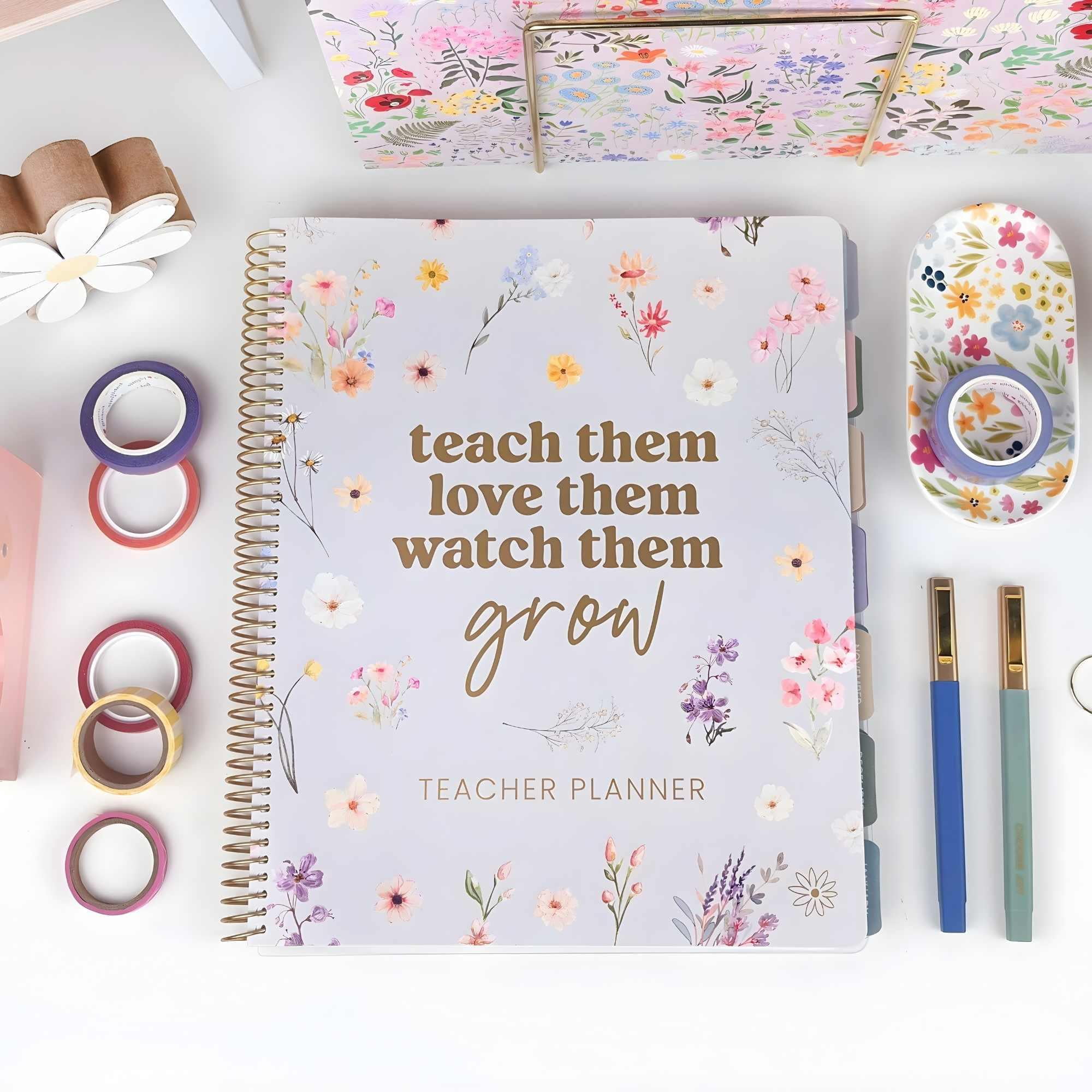 bloom daily planners Undated Academic Teacher Planner, Monthly & Weekly Lesson Plan Book, 9" x 11", Frosted Cover, Teach Them Love Them