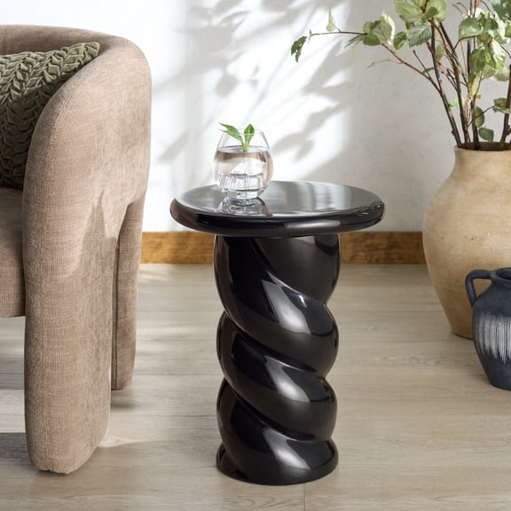 Safavieh Couture Noelly Modern Concrete Round End Table, Black