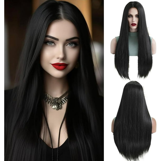 Yanonmyfd Black Wigs for Women Long Wig with Bangs Natural Straight Wigs Synthetic Hair Heat Resistant Wigs for Daily Party Cosplay Wear