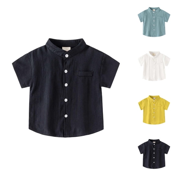 Boys Girls Henley Shirts Summer Casual Short Sleeve Button Down Plain Dress Shirt Kids Tshirts