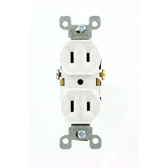Leviton 223-W 15 Amp, 125V, Duplex Receptacle, Residential Grade, Non-Grounded, White, 10-Pack
