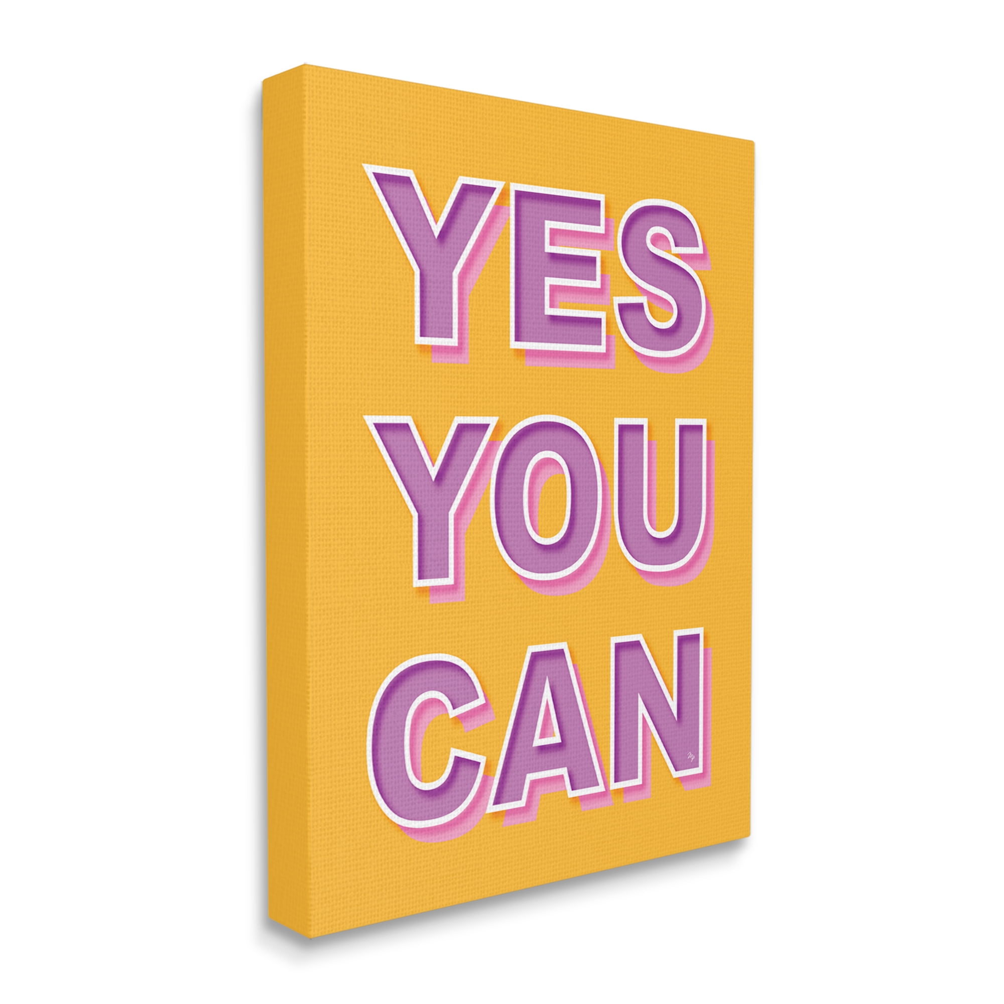 Stupell Industries Yes You Can Purple & Yellow Typography Painting Gallery Wrapped Canvas Art Print Wall Art, 16 x 20