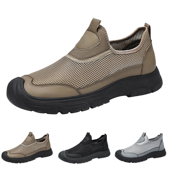 AUDeals Men's Work Shoes, Extra Wide Slip On Sneakers with Non Slip Comfort for Restaurant and Food Service (Khaki, 8)