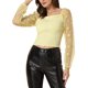 thumbnail image 1 of INSPIRAR CHIC Blusa Casual de Cuello Cuadrado para Mujeres con Estampado de Estrellas, Manga Larga de Malla Transparente, Texturizada, Corte Corto, Amarillo, Talla S, 1 of 5
