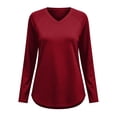 thumbnail image 6 of Josdec Solid V‑Neck T‑Shirt for Women Raglan Long Sleeve Curved Hem Soft Knit Casual Basic Base Tops S‑2XL, 6 of 7