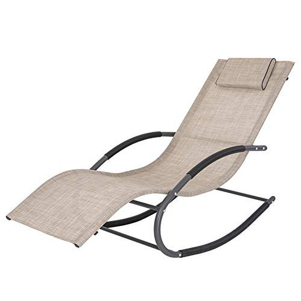 Crestlive Products Patio Outdoor Rocking Chair Curved Rocker Chaise Lounge Chair with Pillow Beige - image 2 of 6