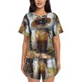 thumbnail image 1 of Fotbe Cat In Sun Hat Conjunto de Pijama Estampado para Mujer, 2 Piezas, Ropa de Dormir con Camiseta de Manga Corta y Shorts Suaves-Medium, 1 of 6