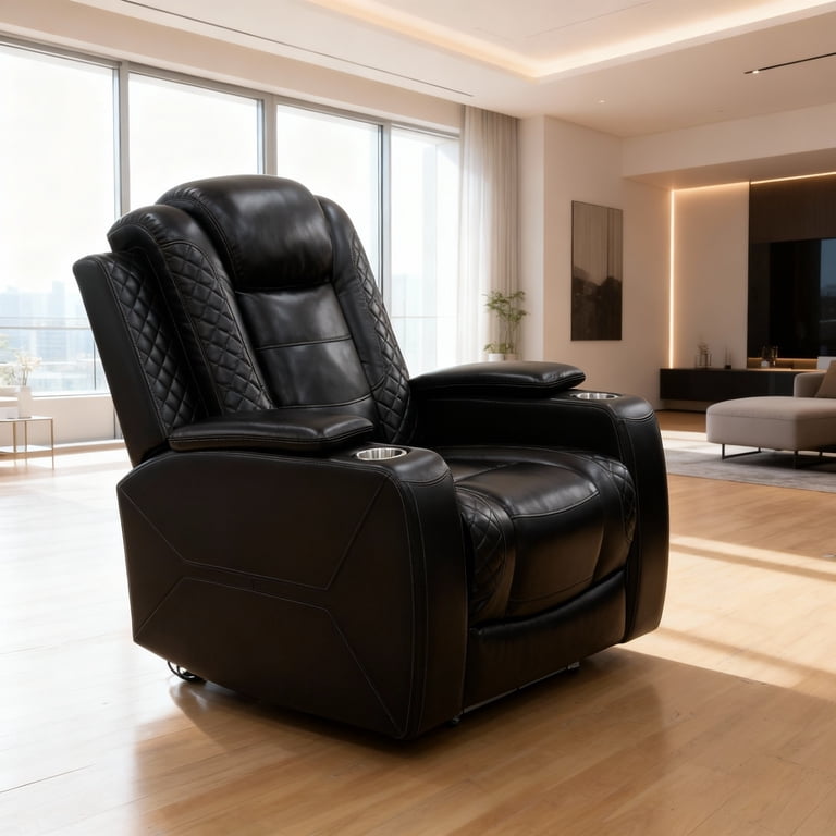 Gewnee Power Recliner Chair, Black Air Leather with USB & Massage photo 3