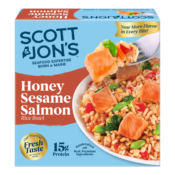 Scott & Jon’s Frozen Meals, Honey Sesame Salmon Rice Bowl, Microwave Meals, Frozen Dinner for One, 9.6 oz