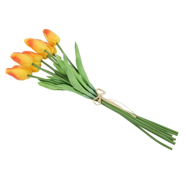 Tulipán Artificial De Tacto Real Mini Tallo único Tulipanes Amarillos Y Blancos Coche Taxi Flor PU Ramo De Flores Falsas Regalo Para La Decoración De La Boda De La Habitación