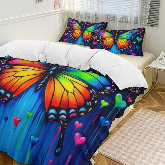 Dreamy Purple Butterfly Pattern (43)-2 Set Duvet Cover Themed Multicolor Polyester Bedding Set Duvet Cover for Twin Size