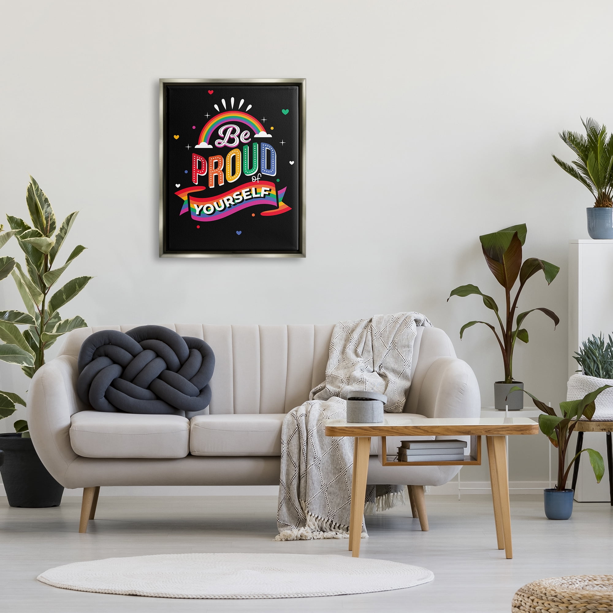 Stupell Industries Be Proud Of Yourself LGBTQ Phrase Holiday Painting Gray Floater Framed Art Print Wall Art