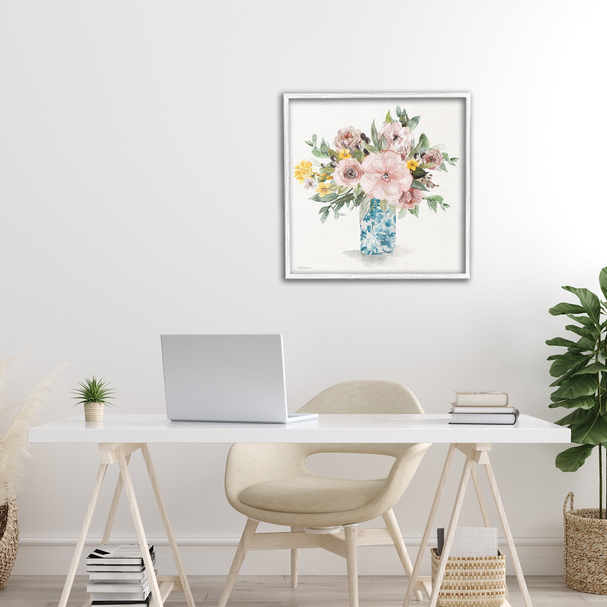 Stupell Industries Summer Chinoiserie Vase White Framed Giclee Art, design by Carol Robinson