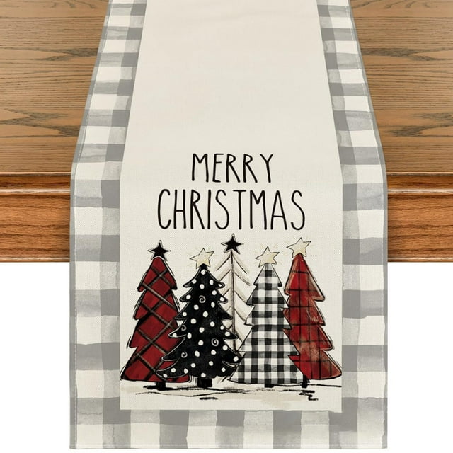 Christmas Decorations Clearance!! 13x72 Inch Mode Waterclor Plaid Christmas Trees Merry Xmas Table Runner, Seasonal Winter Holiday Kitchen Dining Table Christmas Decoration for Indoor Home Party
