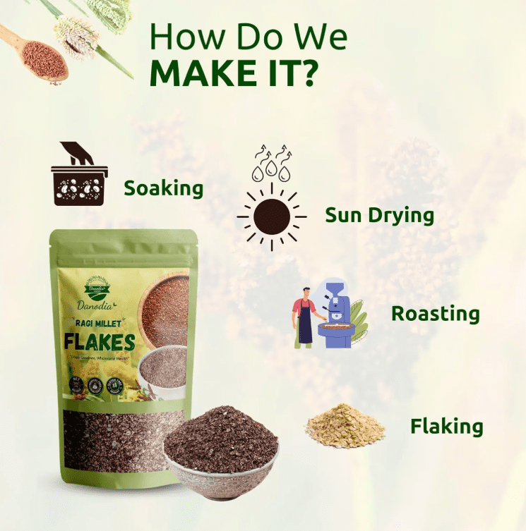 Danodia Foods Organic Finger Millet Flakes (Ragi) (2lbs/950g)– Crunchy Gluten-Free Cereal, High-Fiber & Protein-Packed, Non-GMO, Vegan, Resealable Pouch