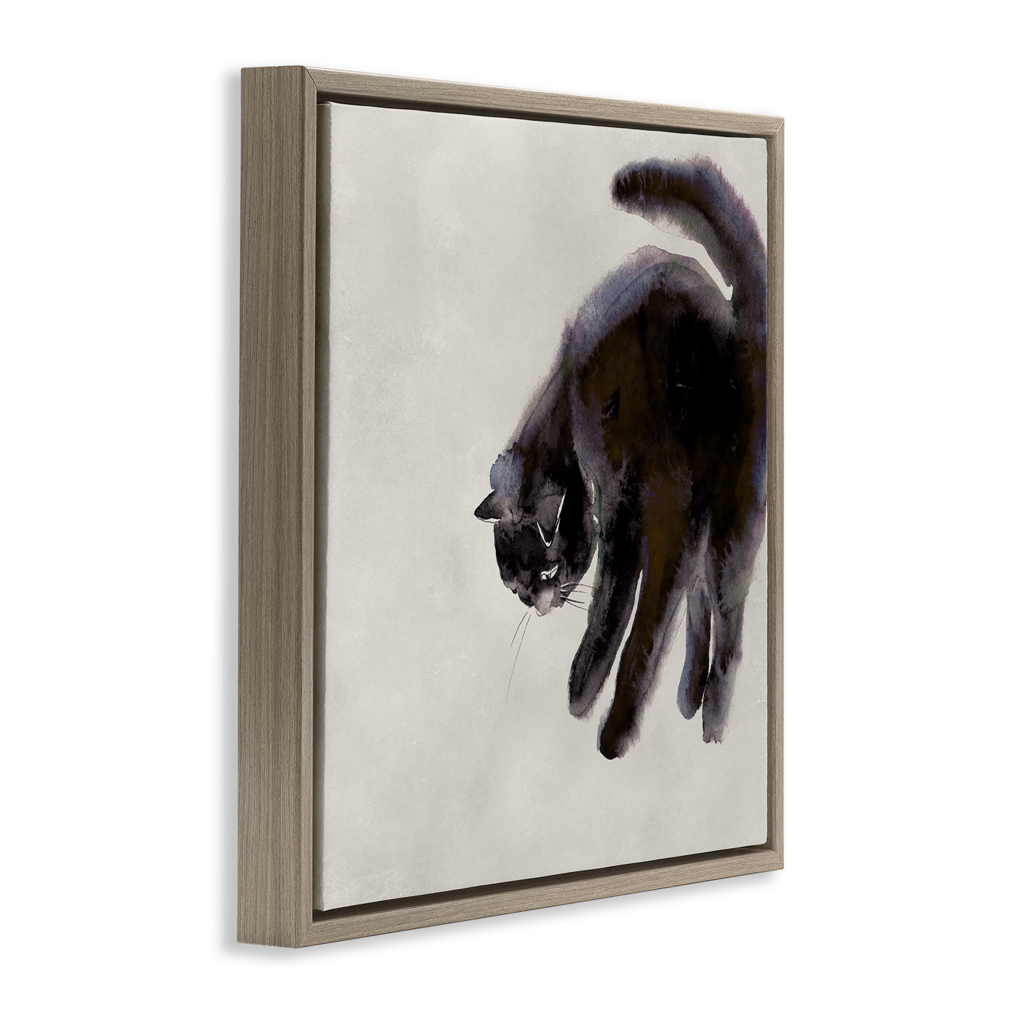 Stupell Industries Simple Cat Watercolor Animals Painting Brown Floater Framed Canvas Art Print Wall Art, 18 x 18