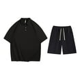 thumbnail image 4 of Yaoyar Mens Round Neck Button Detail Short Sleeve Top with Drawstring Elastic Waist Shorts Casual Two Piece Set Coordinated Outfit, 4 of 7