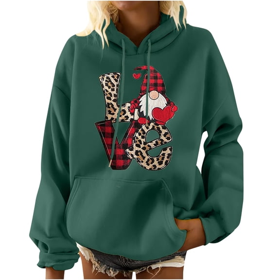 Odeerbi Christmas Hoodies Sweatshirts For Women Fashion Printing Long Sleeve Pocket Casual Pullover Shirt Blouse Green