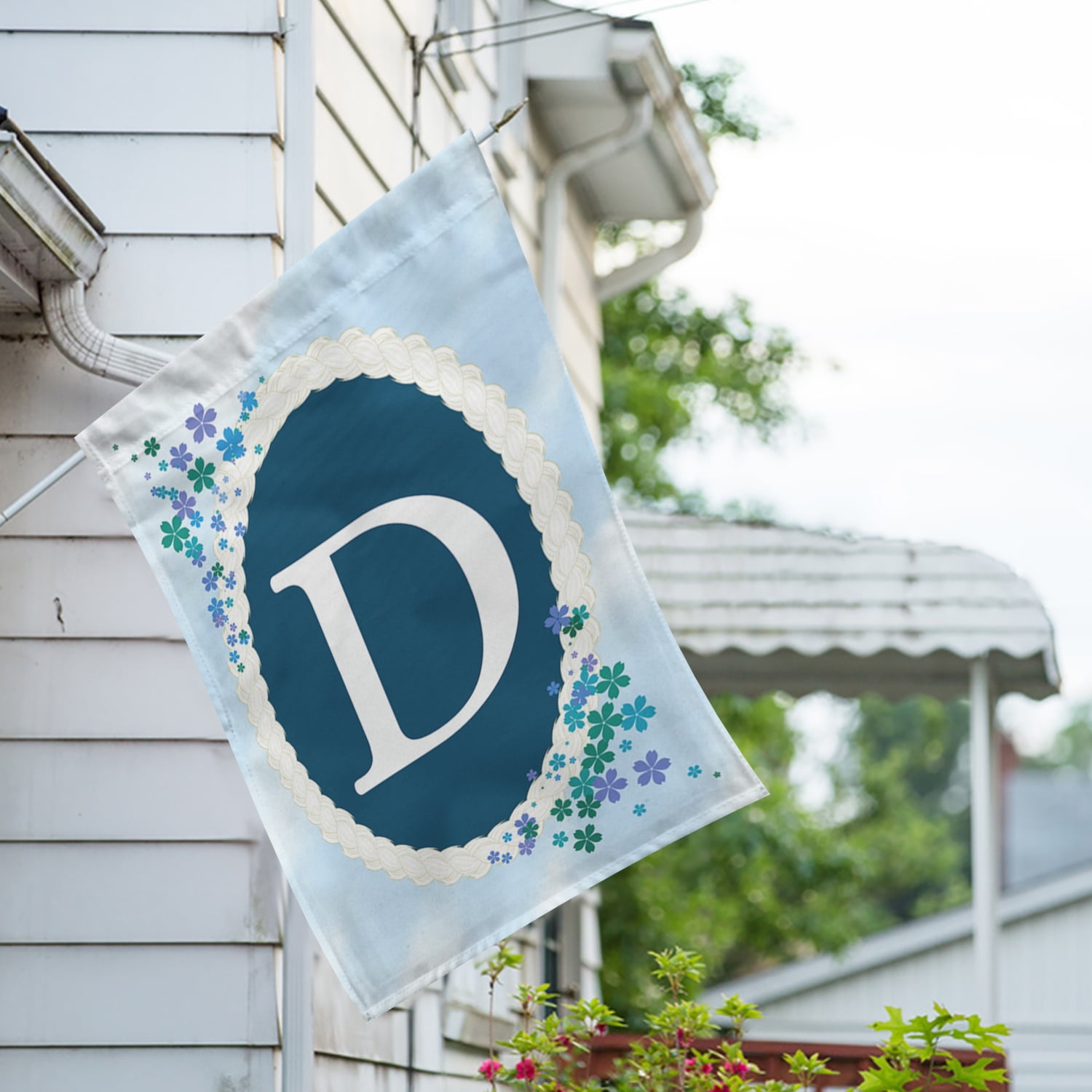 America Forever Spring Monogram House Flag Letter D 28 X 40 inches Double Sided Vertical Outdoor, Yard, Lawn, Beautiful Flowers, Floral Design, Summer Farmhouse House Flag