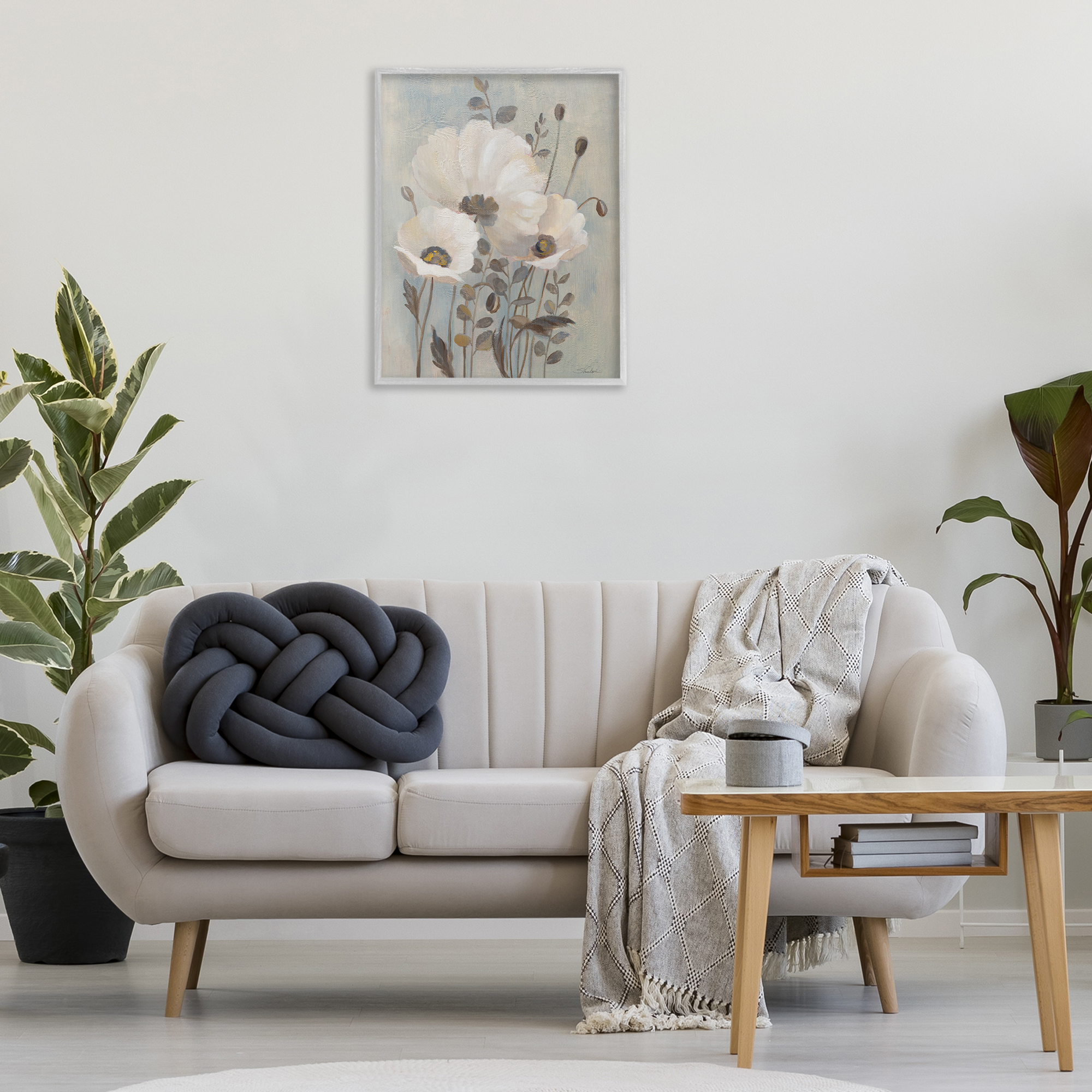 Stupell Industries Traditional Neutral Poppies Botanical & Floral Painting Gray Framed Art Print Wall Art, 24 x 30