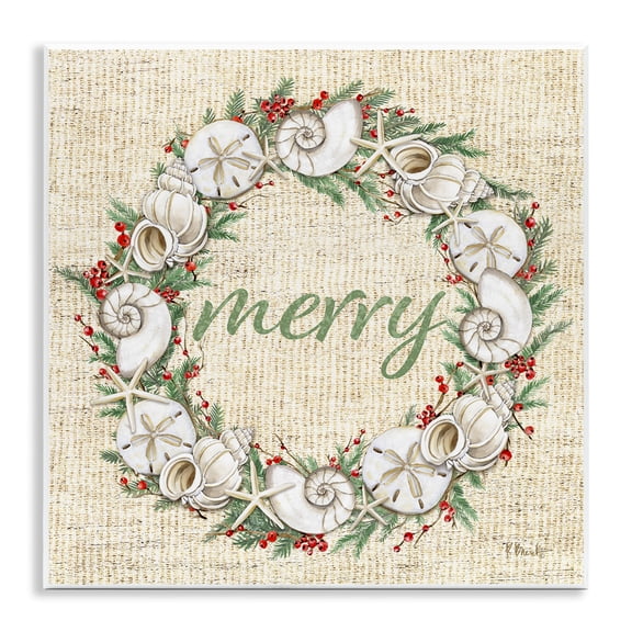 Stupell Industries Tropical Shells & Holly Merry Wall Plaque Art, 12 x 12, by Paul Brent