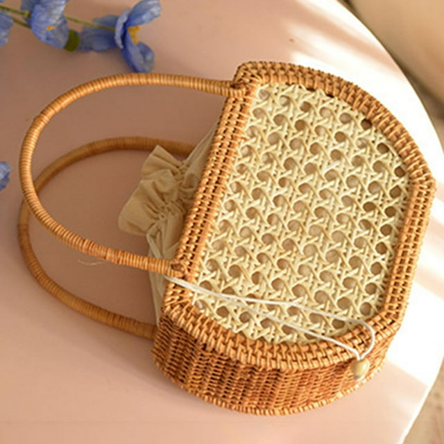 Cesta de Almacenamiento de Ratán Hecha a Mano Rústica Flor de Boda Soporte de Mimbre S , Marrón Semicircular Salvador Bolso de paja