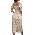 thumbnail image 5 of ZXSXSY Women Smocked Print Square Neck Puff Sleeve Side Split Hem Midi Dress, 5 of 7