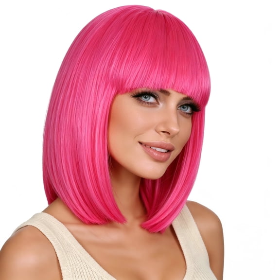 LOHXINHAIR Bob Wig Straight Shoulder Length Rose Red Hair for Women