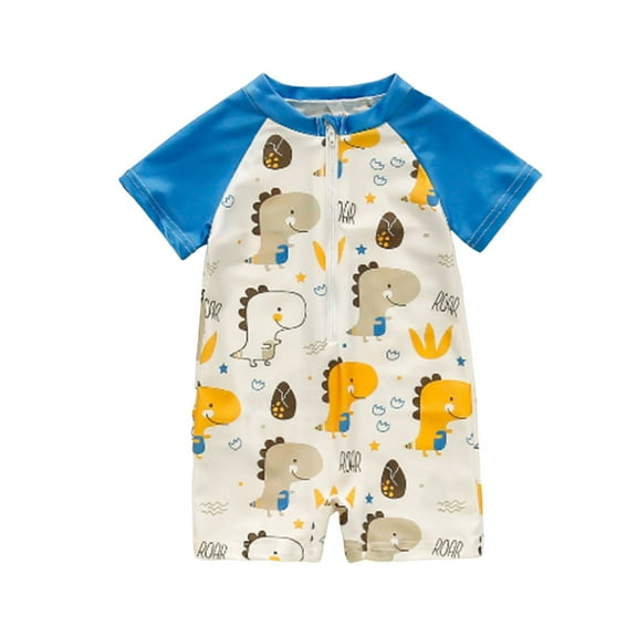 Gubotare Boys Swimsuit Baby Boy Swimsuit Summer Print Short Sleeve Zipper Swimwear One Piece Rash Guard 18 24 Months (Light Gray,18-24 Months)