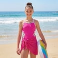 thumbnail image 4 of Girls One-Piece Cut Out Design Swimsuit with Cover Up Skirt Adjustable Straps Swimwear Solid Color Bathing Suit for Girls 13-14 Years, 4 of 10
