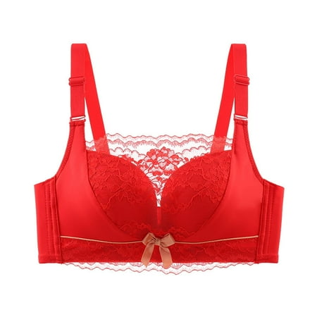 SMihono Women s Unlined Minimizer Bra Full Coverage Deep V Wirefree Push-Up Bralette Lace Everyday Mesh Embroidery Bras Red XL