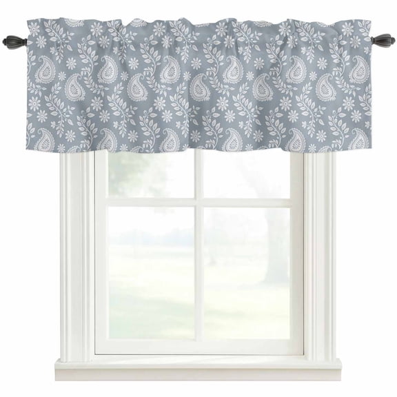 Blue Paisley Kitchen Valances for Windows, Ethnic Vintage Floral Botanical Abstract Bathroom Window Valances 42x12 Inch Rod Pocket Window Treatments Valance Curtains for Living Room Bedroom Decor