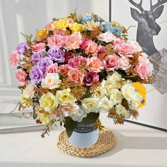 Mother's Day Gifts! Djunllk Diamond Rose Artificial Flowers for Outdoors - 10 Colorful Plastic Roses Fake Flowers Home Decor, Colorful No Fade Faux Flowers Waterproof Wedding Decorations
