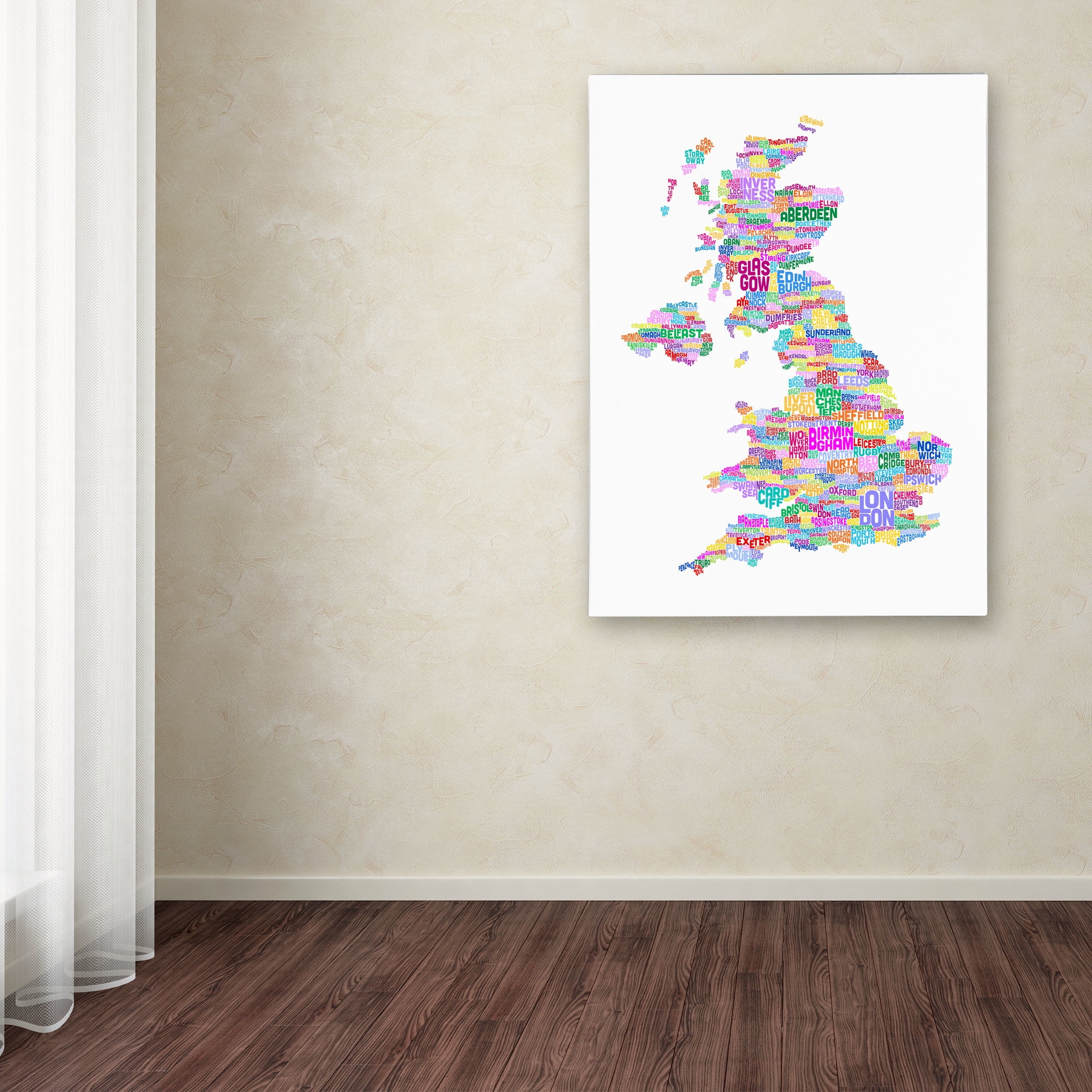 Trademark Art 'UK Cities Text Map 3' Canvas Art by Michael Tompsett