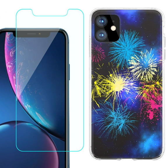 For Apple iPhone 11 Case , Slim-Fit TPU Protective Phone Case with Tempered Glass Screen Protector, by OneToughShield ® - Fireworks