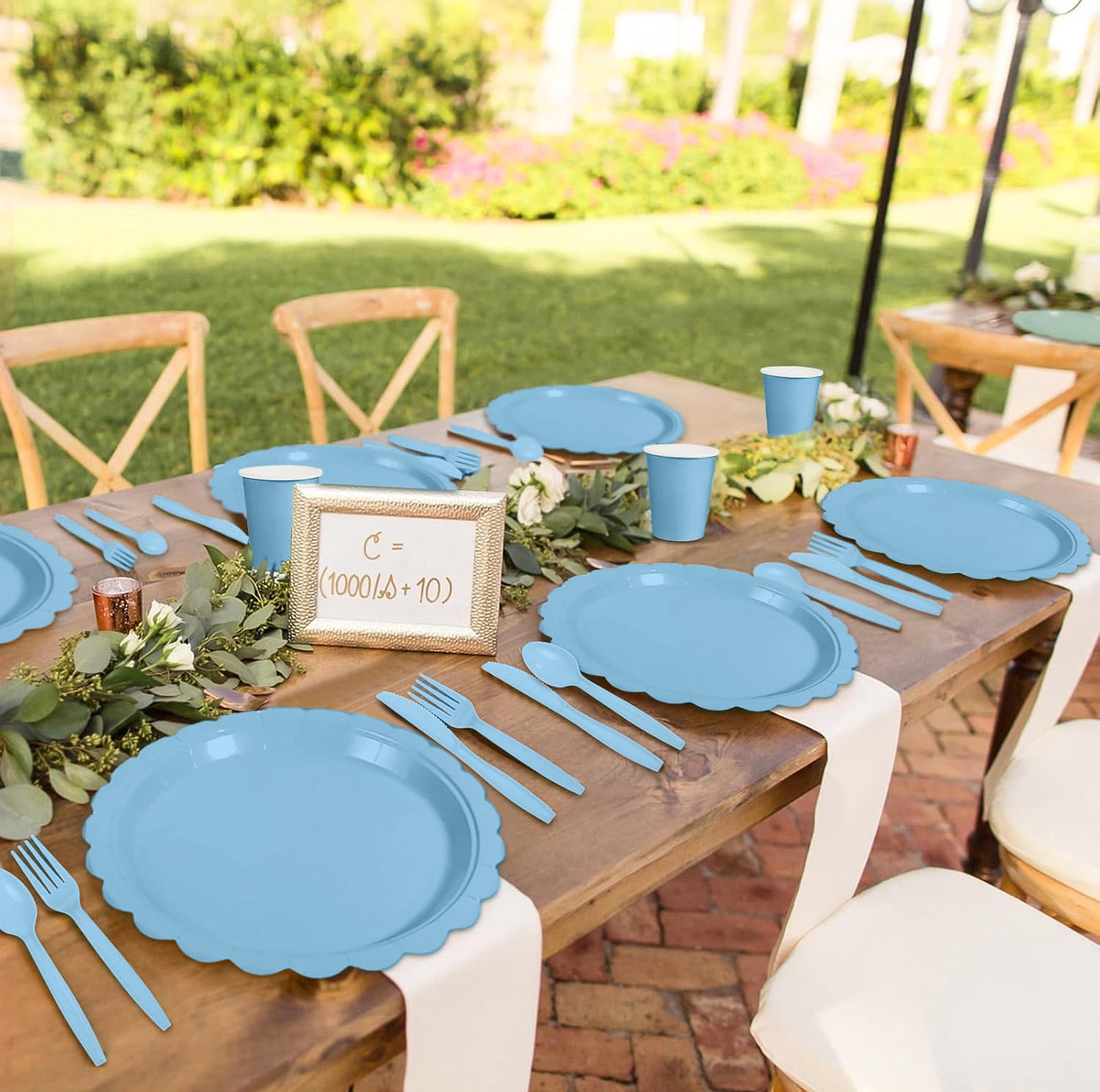 Inadays 175Pcs Disposable Party Supplies Includes Blue Paper Plates Cup Napkins Forks Spoons Knives, Dinnerware Set for Garden Party Birthday BBQ Baby Shower Wedding, Serve 25 Guests