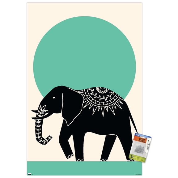 Ink Elephant Wall Poster with Push Pins, 22.375" x 34"