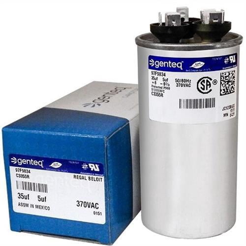 Genteq C3355R Capacitor Dual Run Round 35/5 UF MFD 370V VAC 97F9834 (Replace Old GE# Z97F9834) 35 and 5 MFD at 370V